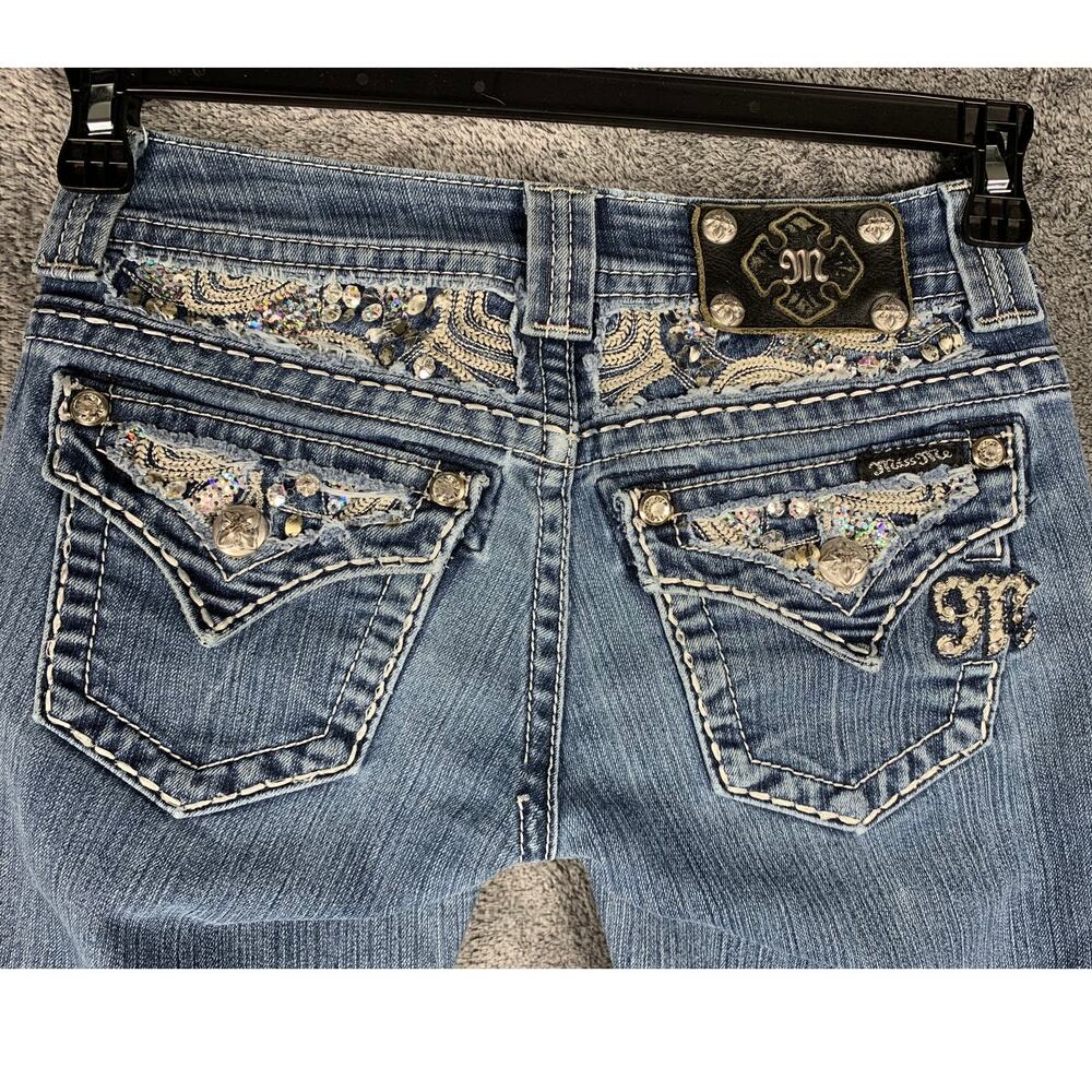 Miss Me Jeans Womens 25 Bling Flap Pocket Crop Skinny Embellished  JE5758Y3